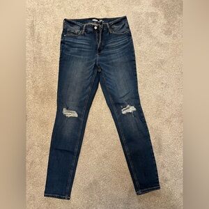 Old Navy rockstar super skinny high rise jeans in dark wash distressed knee
